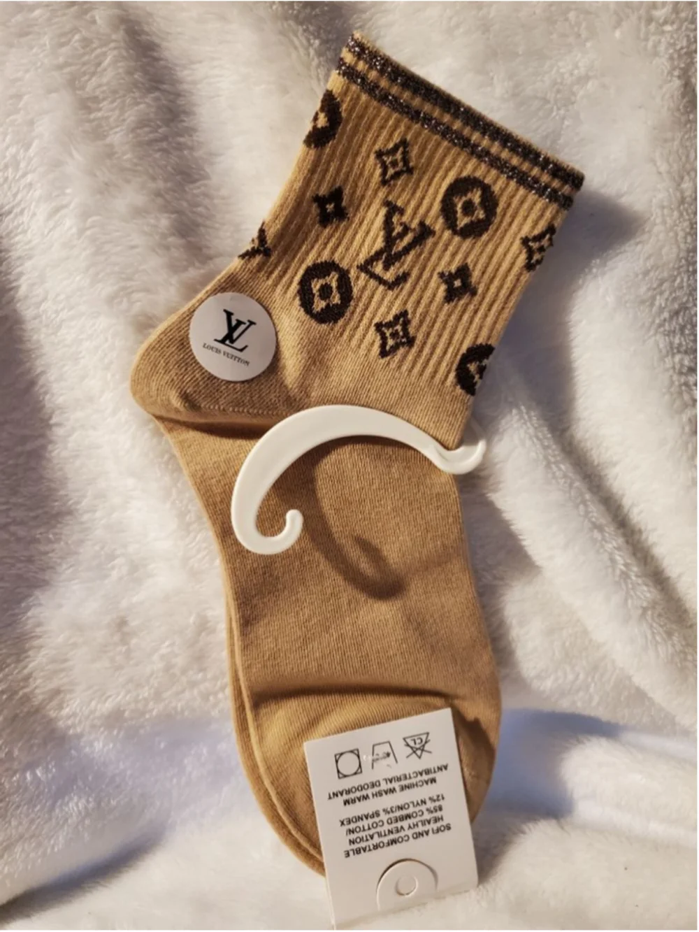 🧦💫 Soft neutrals Beige and Brown socks with a sparkle twist women sz 7-9